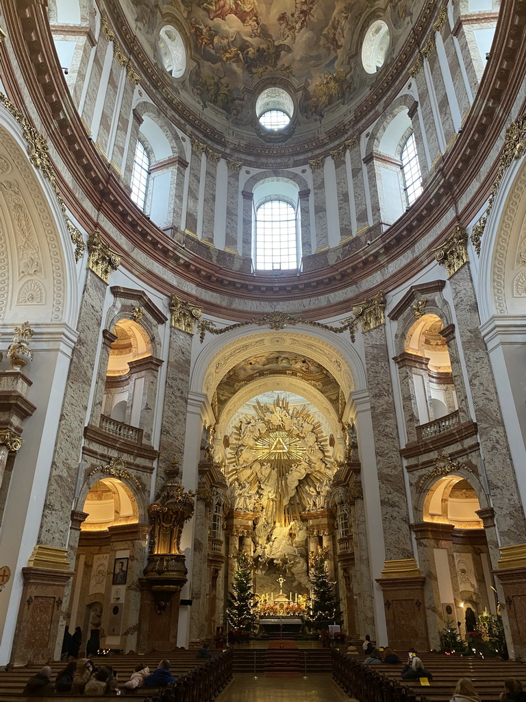 Nave, apse and altar of the Karlskirche church