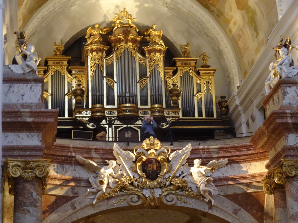 Organ of the Karlskirche church, viewed from the ground floor