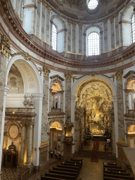 Nave, apse and altar of the Karlskirche church, viewed from the first floor