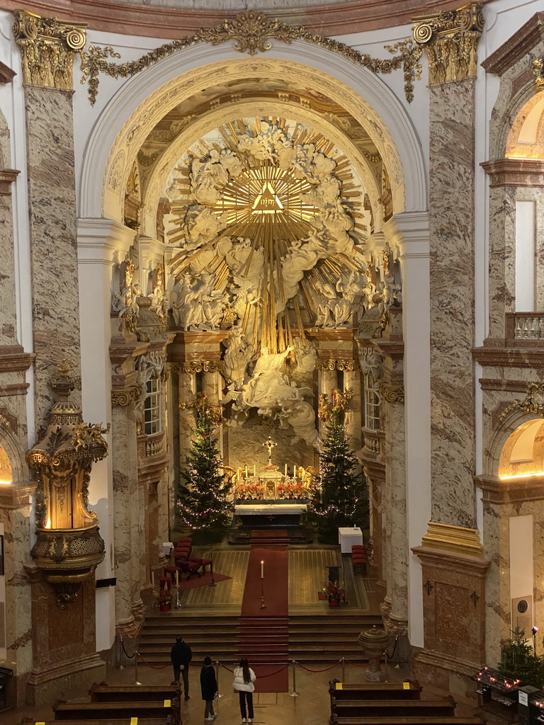 Apse and altar of the Karlskirche church, viewed from the first floor