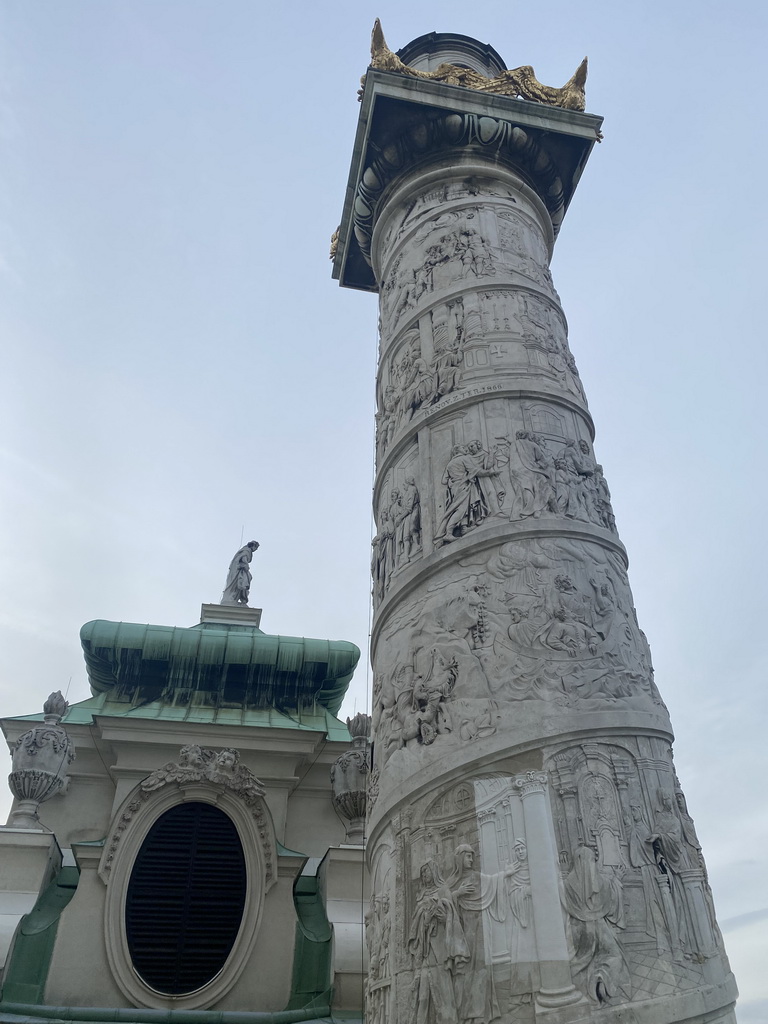 Northwest column of the Karlskirche church, viewed from the roof