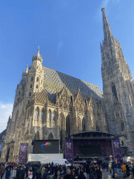 The Stephansplatz square with a Silvesterpfad stage and the southwest side of St. Stephen`s Cathedral