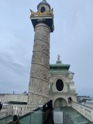 Miaomiao and Max on the roof of the Karlskirche church, with a view on the northeast column