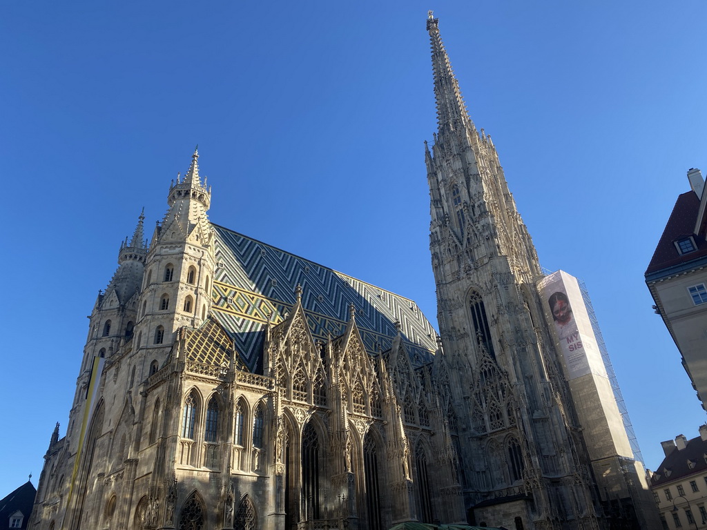 The southwest side of St. Stephen`s Cathedral at the Stephansplatz square