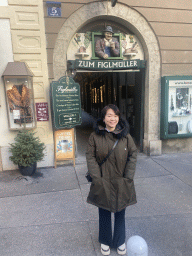 Miaomiao in front of the north entrance to the Wollzeile street at the Lugeck square