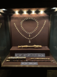 Chains, sceptres and cane at Room 5 of the Imperial Treasury at the Hofburg palace, with explanation