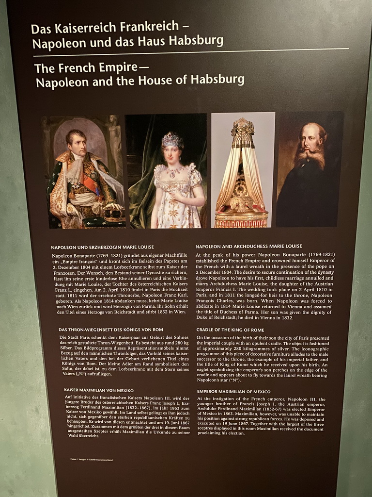 Information on the French Empire - Napoleon and the House of Habsburg at Room 5 of the Imperial Treasury at the Hofburg palace