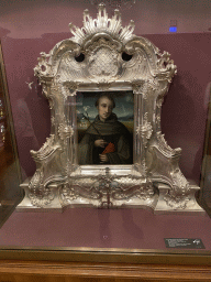 Silver frame with an image of St. Anthony of Padua at Room V of the Imperial Treasury at the Hofburg palace, with explanation