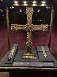 The Holy Lance, Imperial Cross and Particle of the True Cross at Room 11 of the Imperial Treasury at the Hofburg palace, with explanation