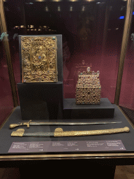 The Imperial Gospels, Burse of St. Stephen and `Sabre of Charlemagne` at Room 11 of the Imperial Treasury at the Hofburg palace, with explanation