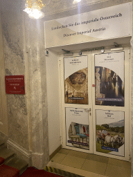 Information on museums on Imperial Austria at the staircase to the Sisi Museum at the Hofburg palace
