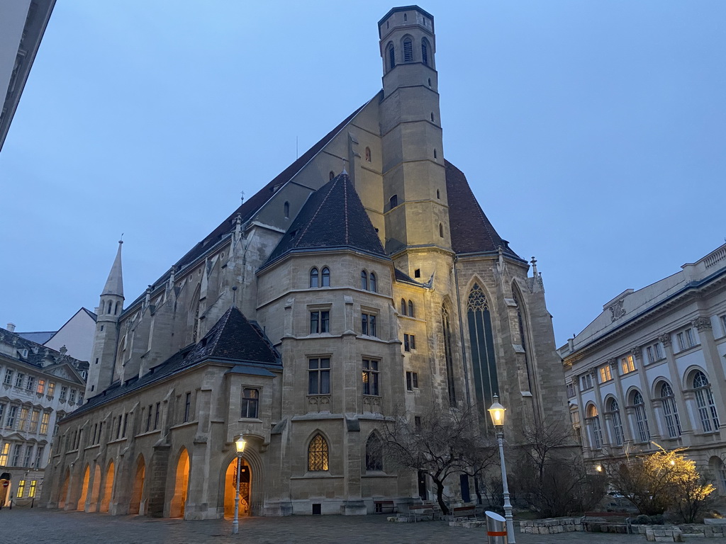 Southeast side of the Wiener Minoritenkirche church at the Minoritenplatz square, at sunset