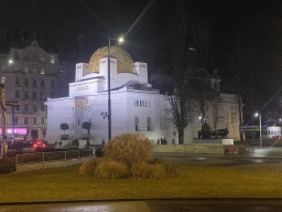 Front of the Secession Building at the Friedrichstraße street, viewed from the Operngasse street, by night