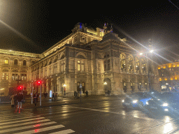 South side of the Wiener Staatsoper building at the Opernring street, by night