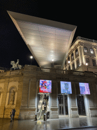The Albertinaplatz square with the front of the Albertina museum with the Archduke Albrecht Monument, by night