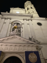 Facade of St. Michael`s Church, viewed from the Michaelerplatz square, by night