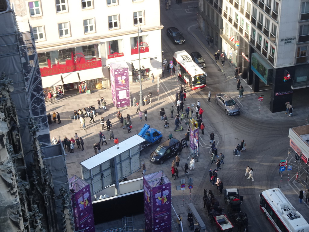 North side of the Stephansplatz square, viewed from the viewing platform at the North Tower of St. Stephen`s Cathedral