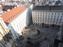 East side of the Stephansplatz square, viewed from the viewing platform at the North Tower of St. Stephen`s Cathedral