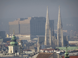 The Votivkirche church, viewed from the viewing platform at the North Tower of St. Stephen`s Cathedral