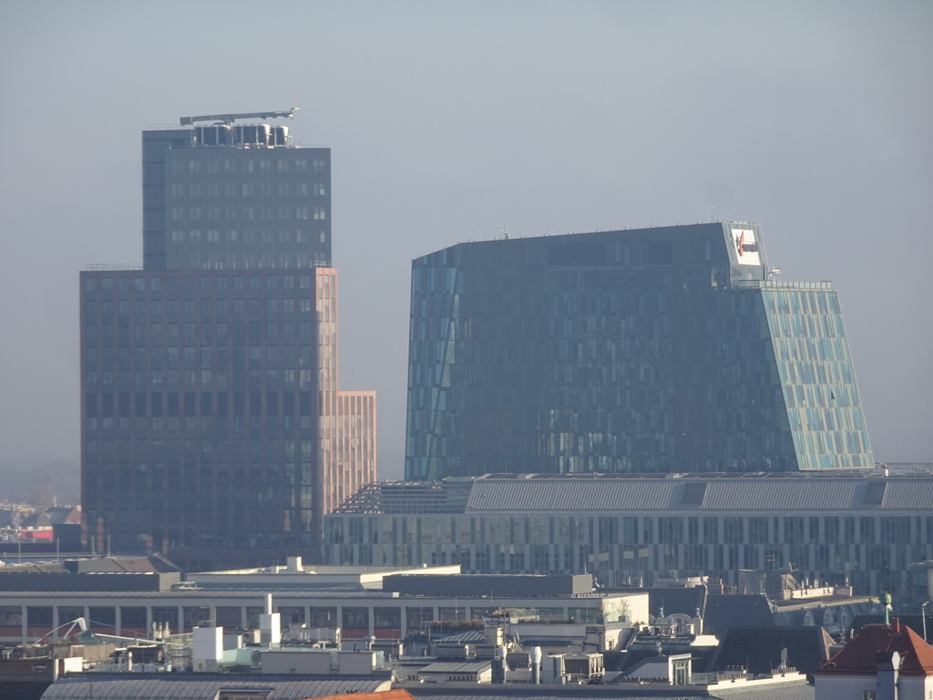 The Bahnhof Wien Mitte railway station, viewed from the viewing platform at the North Tower of St. Stephen`s Cathedral