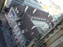 The Arkadenhof palace at the north side of the Stephansplatz square, viewed from the viewing platform at the North Tower of St. Stephen`s Cathedral