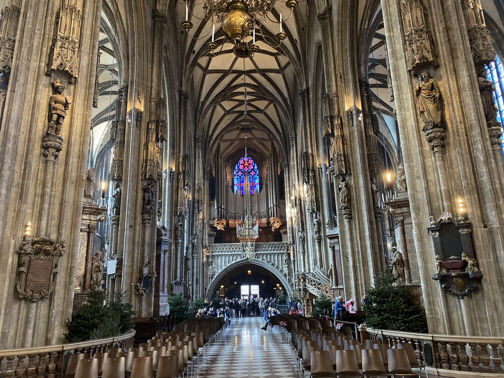 Nave and organ of St. Stephen`s Cathedral, viewed from the apse