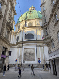 Southeast side of St. Peter`s Catholic Church at the Petersplatz square, viewed from the Goldschmiedgasse street