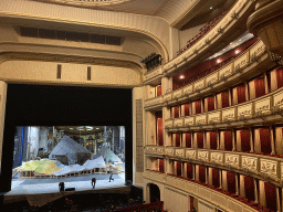 Right side and stage of the Auditorium of the Wiener Staatsoper building, viewed from the Main Balcony