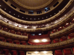 Main Balcony and ceiling of the Auditorium of the Wiener Staatsoper building, viewed from the Parterre
