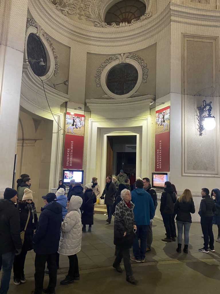 Entrance to the Spanish Riding School at the inner square of the Hofburg palace, by night