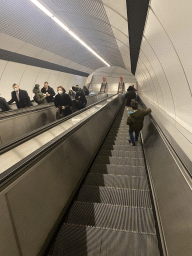 Miaomiao and Max on an escalator at the Herrengasse subway station