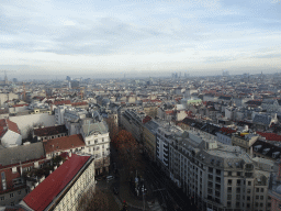 The east side of the city with the Gumpendorfer Straße street, viewed from the rooftop terrace at the eleventh floor of the Haus des Meeres aquarium