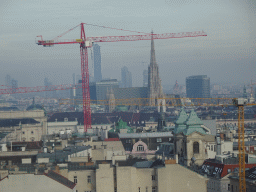 The city center with St. Stephen`s Cathedral and the DC Tower 1, viewed from the rooftop terrace at the eleventh floor of the Haus des Meeres aquarium