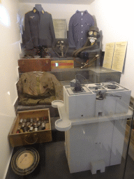 Items from World War II and scalemodel of the old flaktower at the `Erinnern im Innern` exhibition at the tenth floor of the Haus des Meeres aquarium