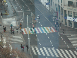 Rainbow pedestrian crossing at the Gumpendorfer Straße street, viewed from the sixth floor of the Haus des Meeres aquarium