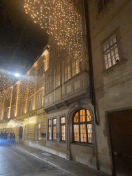 Back side of the Mozarthaus Vienna at the Schulerstraße street, by night