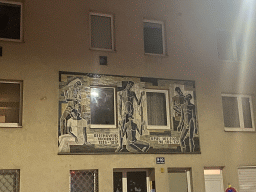Mosaic at the facade of Beethovens Residence (1815-1817) at the Tiefer Graben street, by night