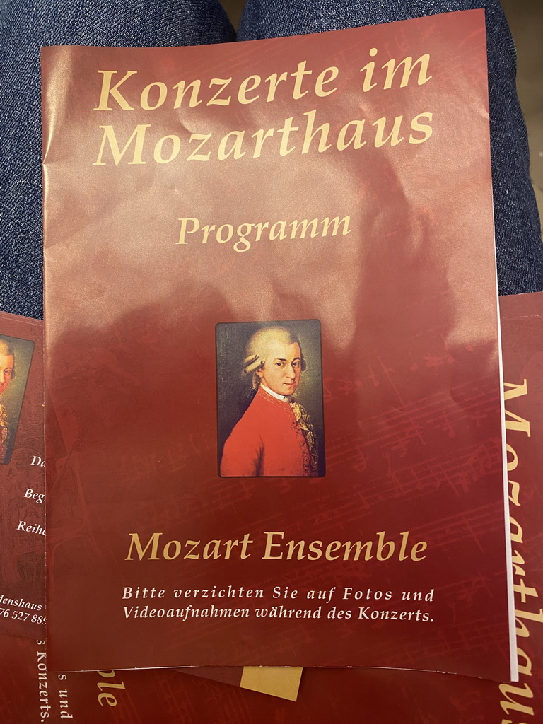 Programme of the `Concert in Mozart`s House` at the Sala Terrena room at the Deutschordenshaus Wien, right after the `Concert in Mozart`s House`