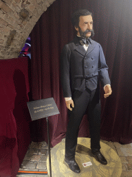 Statue of Johan Strauss at the `Music in Vienna` section at the Time Travel Vienna museum, with explanation