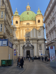 Front of St. Peter`s Catholic Church at the Petersplatz square, viewed from the Graben square