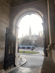 Front of the City Hall at the Rathausplatz square, viewed through the northwest gate of the Burgtheater