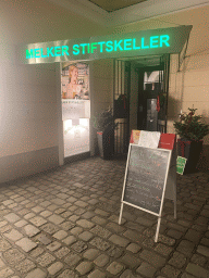 Front of the Melker Stiftskeller restaurant at the Schottengasse street, by night