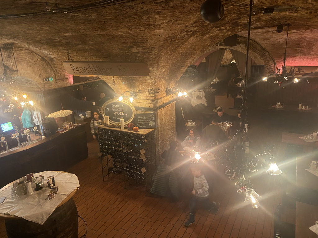 Interior of the Melker Stiftskeller restaurant, viewed from the staircase