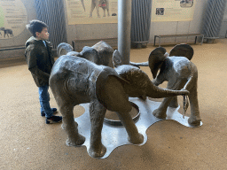 Max with Elephant statues at the Elephant Park at the Schönbrunn Zoo