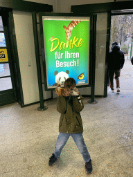 Max with plush toys at the entrance near the Zoo Shop at the Schönbrunn Zoo