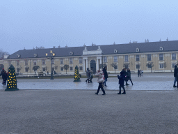 Parade Court with the Western Parade Court Fountain and the northwest part of the Schönbrunn Palace, at sunset