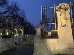 The Wienflussportal structure at the southwest side of the Stadtpark, viewed from the Johannesgasse street, at sunset