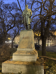 Statue of Hans Canon at the Johannesgasse street, at sunset