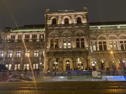 East side of the Staatsoper building at the Kärntner Straße street, by night