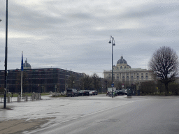 The Volksgarten park, the Heldenplatz square with the Pavillon Burg building, the dome of the Kunsthistorisches Museum Wien and the Naturhistorisches Museum Wien, viewed from the Ballhausplatz square